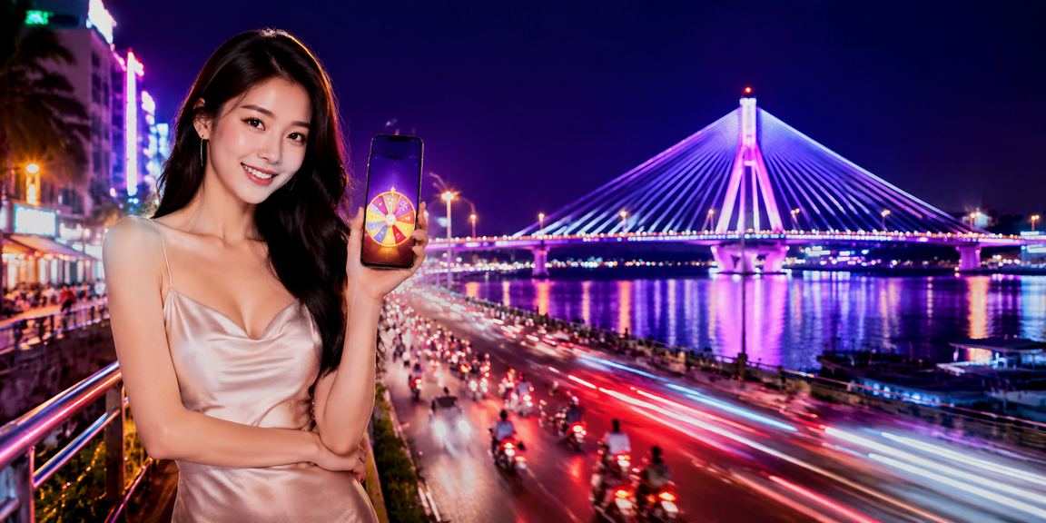 Màn hình quay số may mắn với đèn neon rực rỡ tại Cần Thơ trong không khí lễ hội