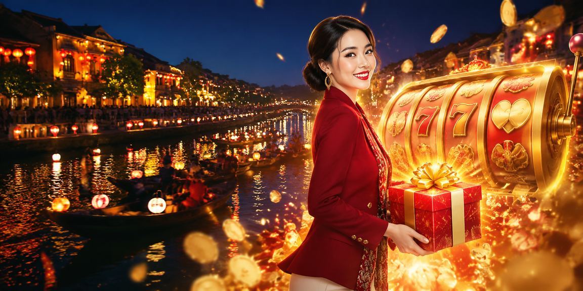 Người dùng chơi slot game trên ứng dụng di động tại lễ hội Hội An