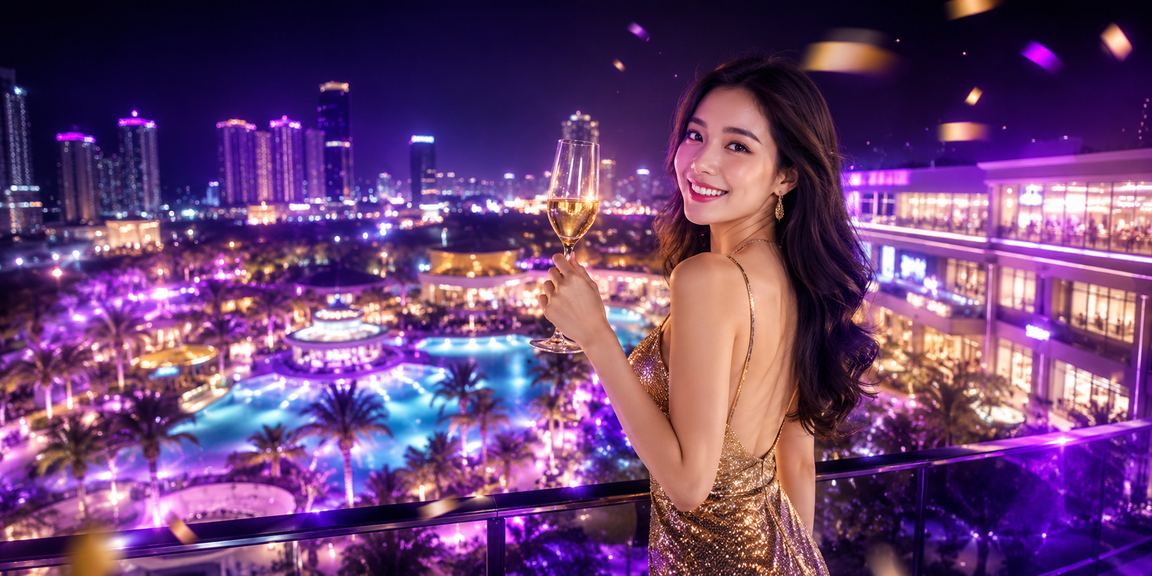 Khu vui chơi giải trí casino với đèn neon rực rỡ tại Mũi Né về đêm